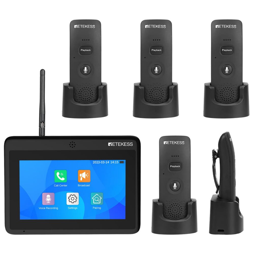 Retekess TD125 TD035 7 Inch Wireless Voice Pager Two-Way Intercom System US Version For Tea-house, Chess Room, Restaurant, Hotel, And Club