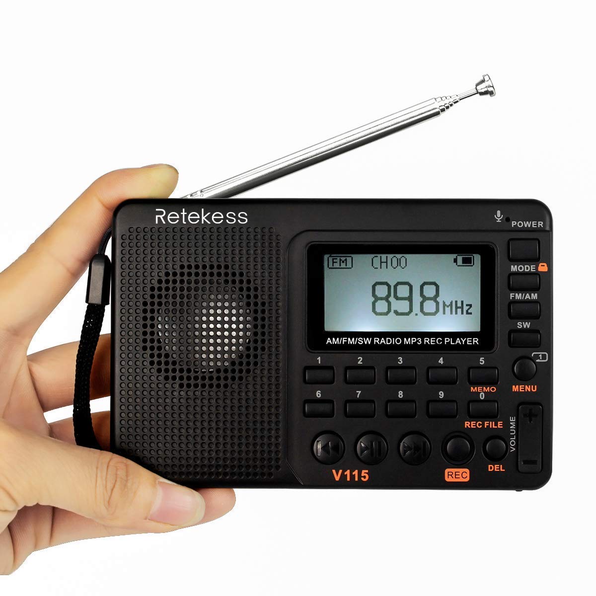 Retekess V115 Digital Portable Receiver MP3 Player AM FM SW Full Band Radio A6U1
