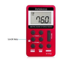Retekess V112 Pocket AM FM Radio Digital Tuning Mini Small with Earphone Rechargeable Battery for Walk Kids Senior Red 