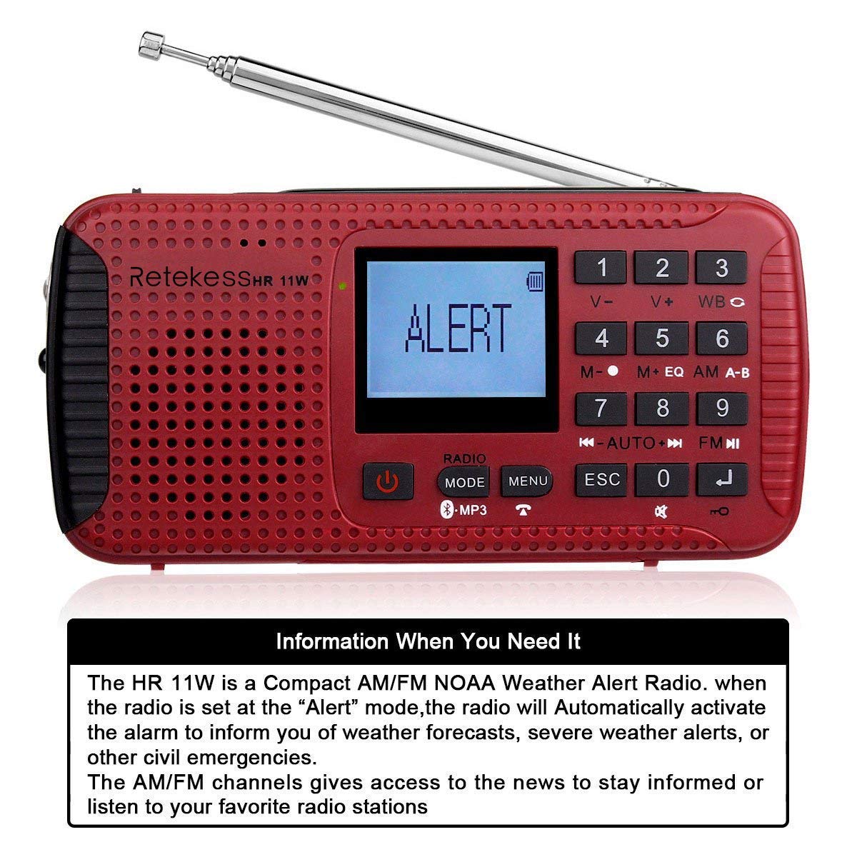 Retekess Portable FM/AM NOAA Radio Weather Emergency Hand Crank Solar MP3 Player 