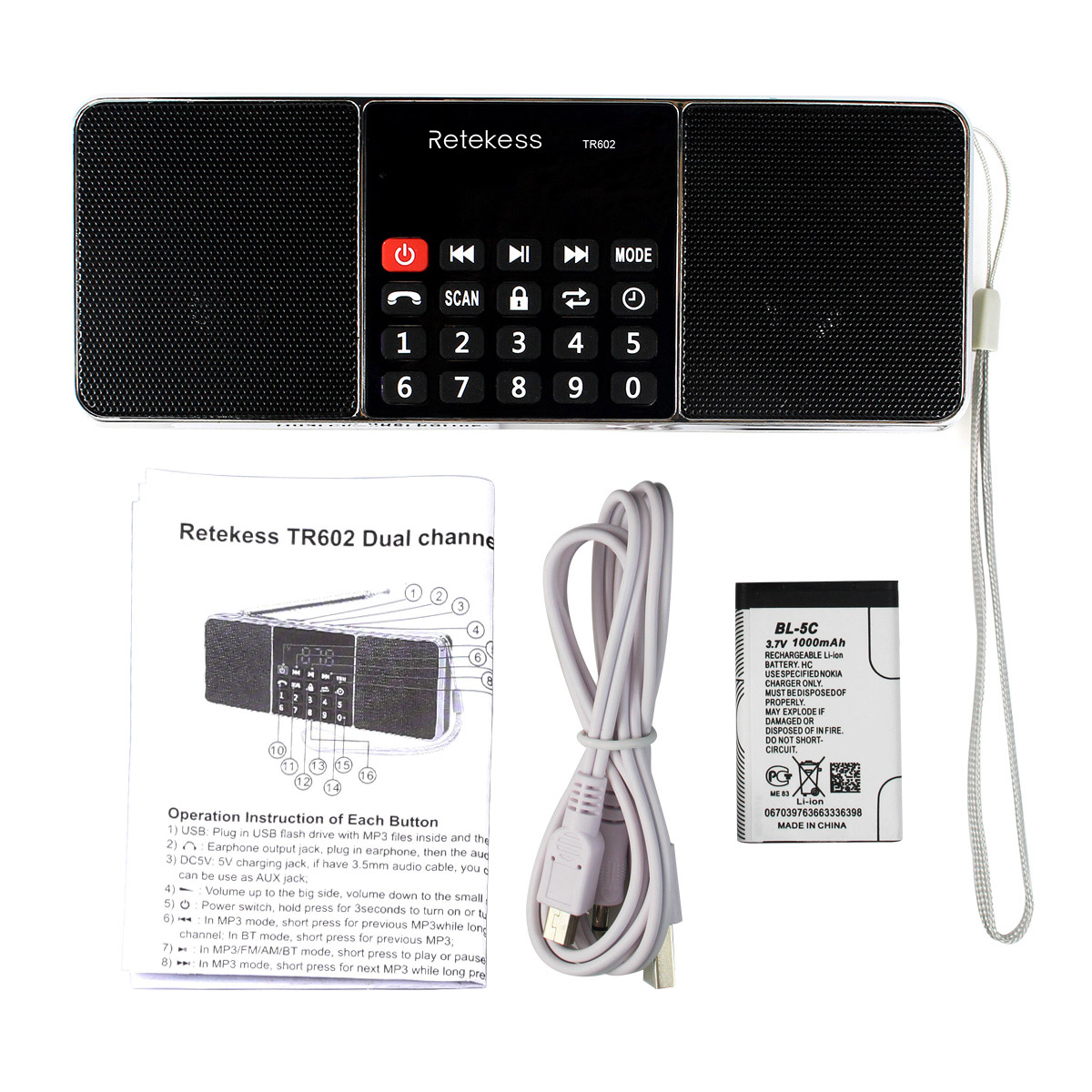 Retekess Radios digitales TR602, radios portátiles AM FM, radio estéreo  recargable soporta puerto USB TF inalámbrico, temporizador de sueño y manos