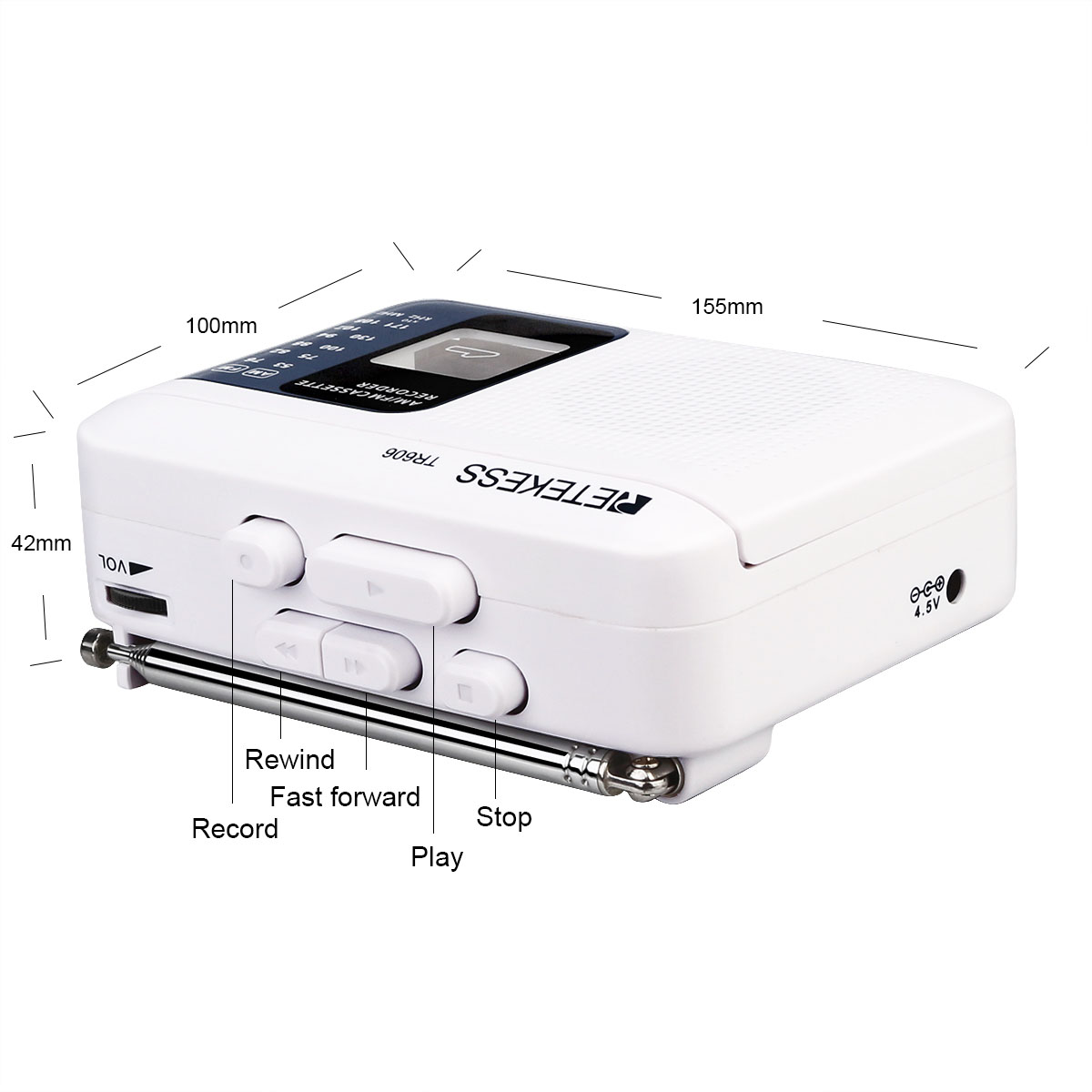Retekess Grabadora de cinta TR606 Reproductor de cassette, Reproductores de  casete AM FM Walkman, compatible con línea de voz/AUX en grabación
