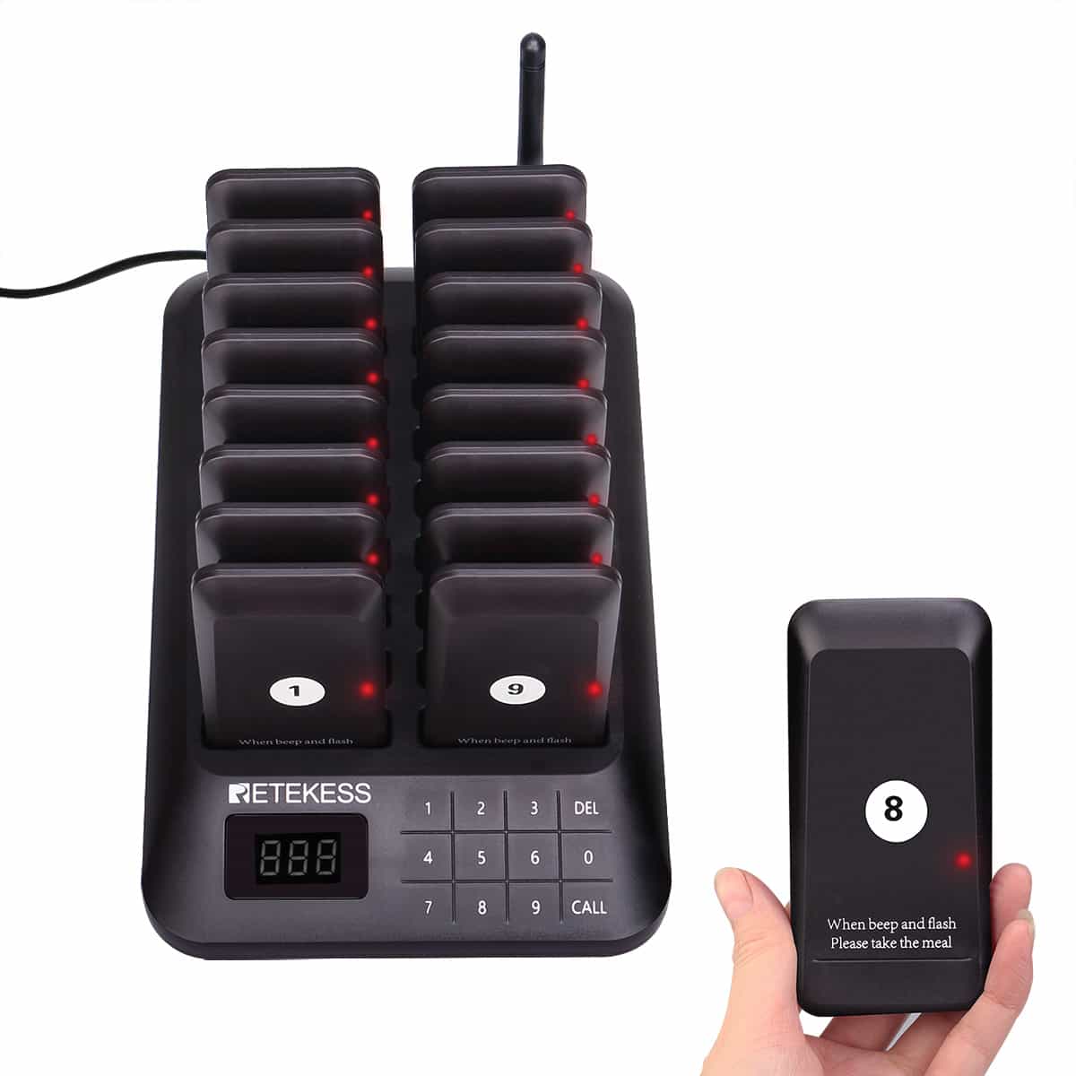 Retekess TD157 Restaurant Equipment Wireless Service Call Paging System+16Pagers 
