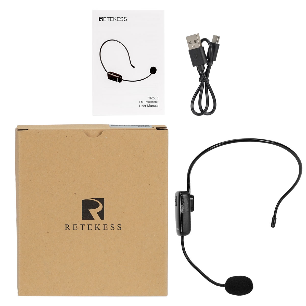 Retekess TR503 Auriculares inalámbricos con micrófono FM, manos libres con  batería recargable para amplificador de voz, iglesia, guía turístico