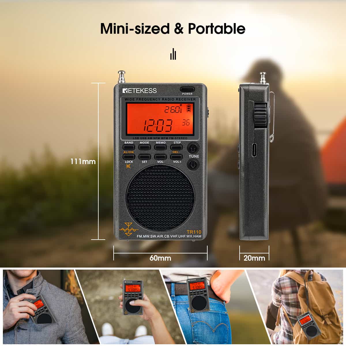 Retekess TR110 Mini Bande Aéronautique Radio Scanner, Portable