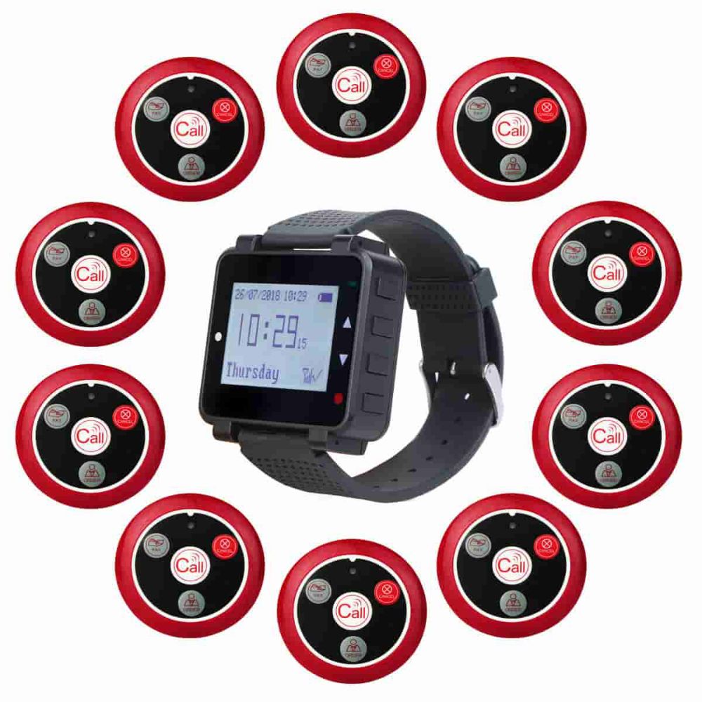 T128 Wrist Watch Receiver with 10 Service Call Buttons for Restaurant Church