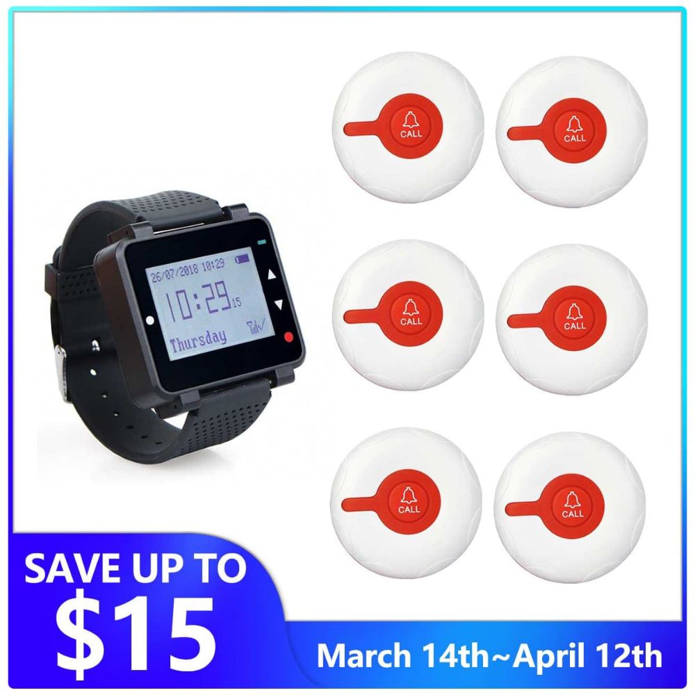 Retekess T128 Wireless Calling System Wrist Receiver with TD009 Waterproof Call Button