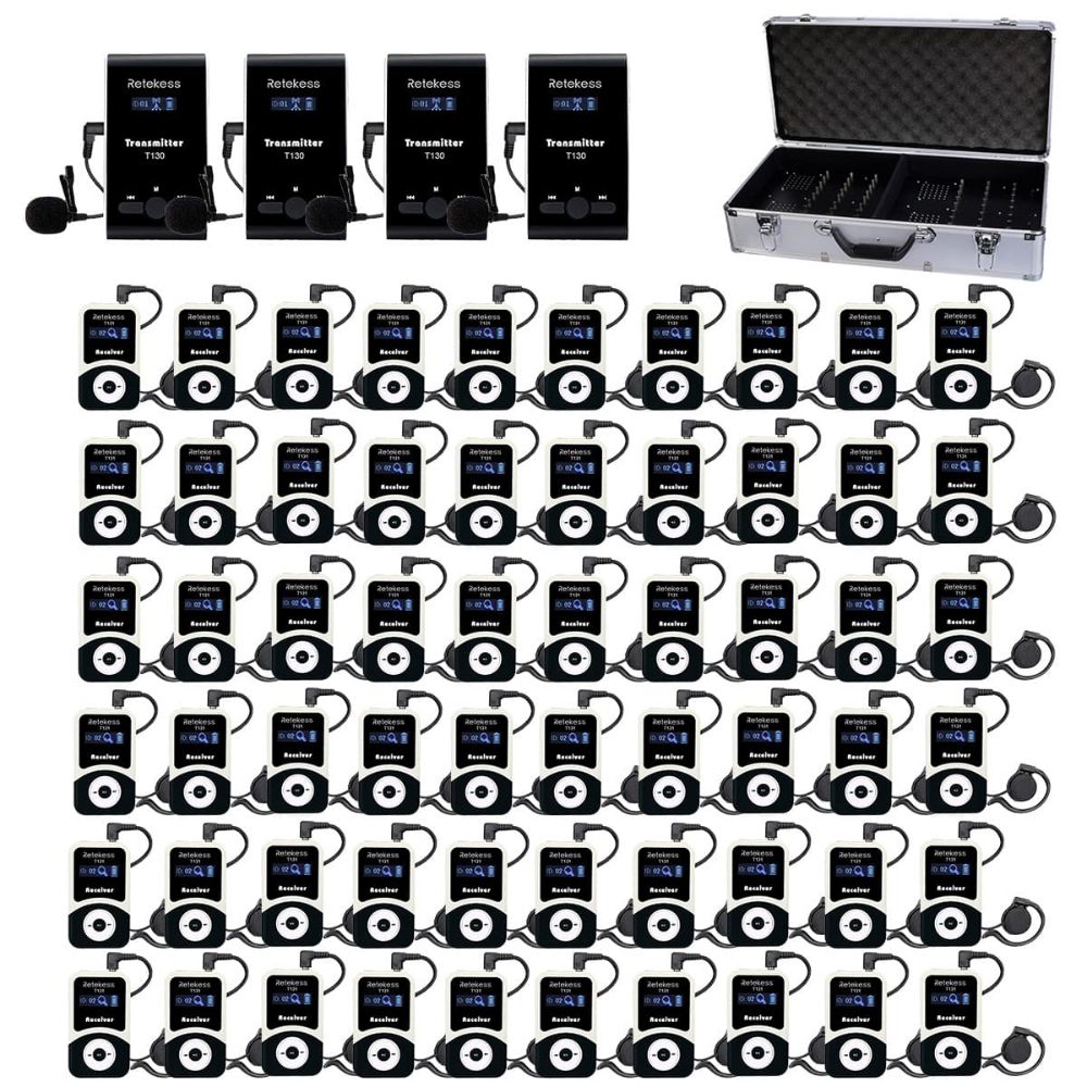 Retekess T130 Church Translation Equipment for Simultaneous Interpretation PLL with 64-port Charging Case