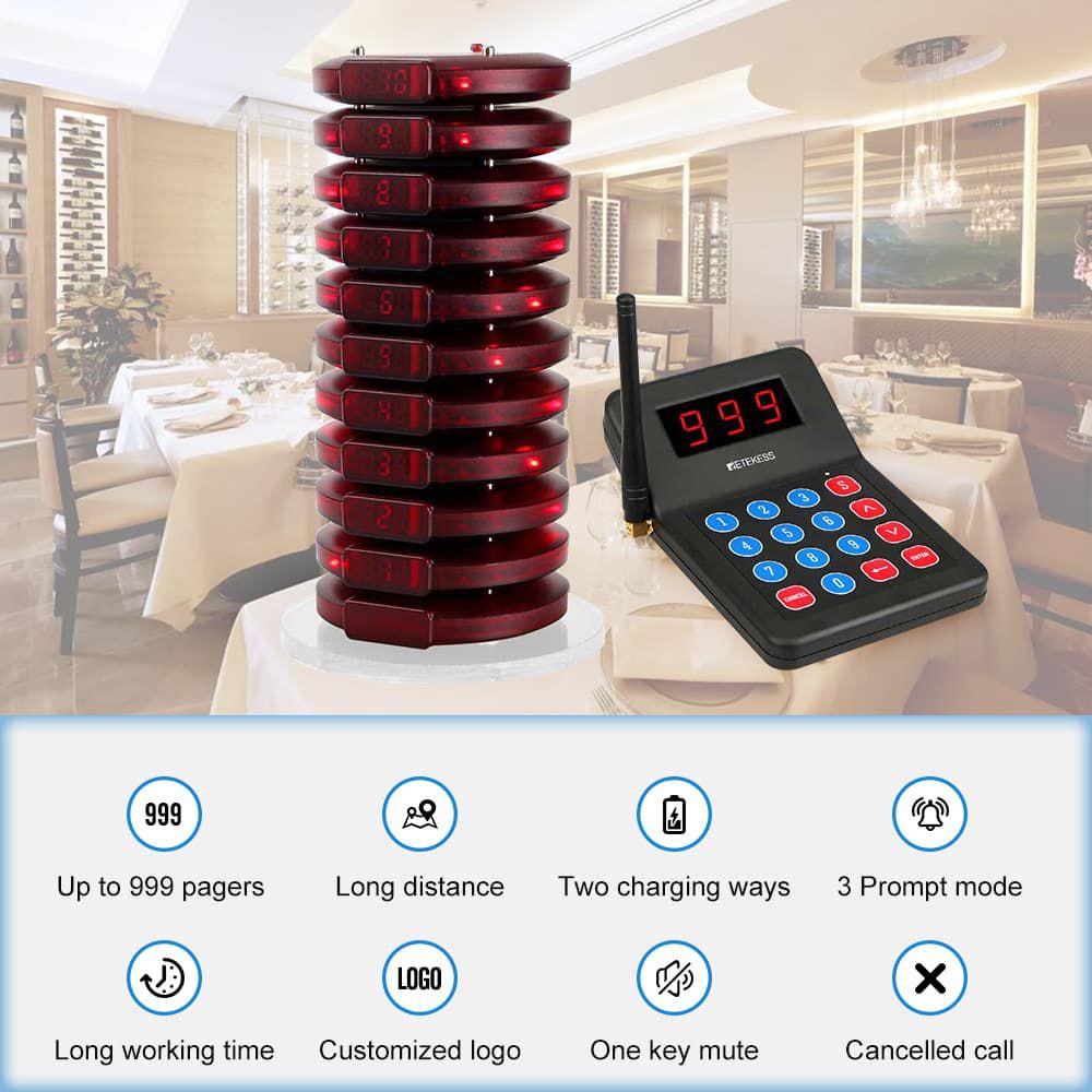 Retekess T119 Wireless Calling System for Restaurant,Food Truck,Bar,Support Up to 999 Pagers