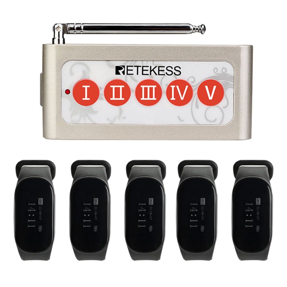 Retekess TD005 Wireless Call Button with TD112 Watch Pager Staff Paging System for Kitchen