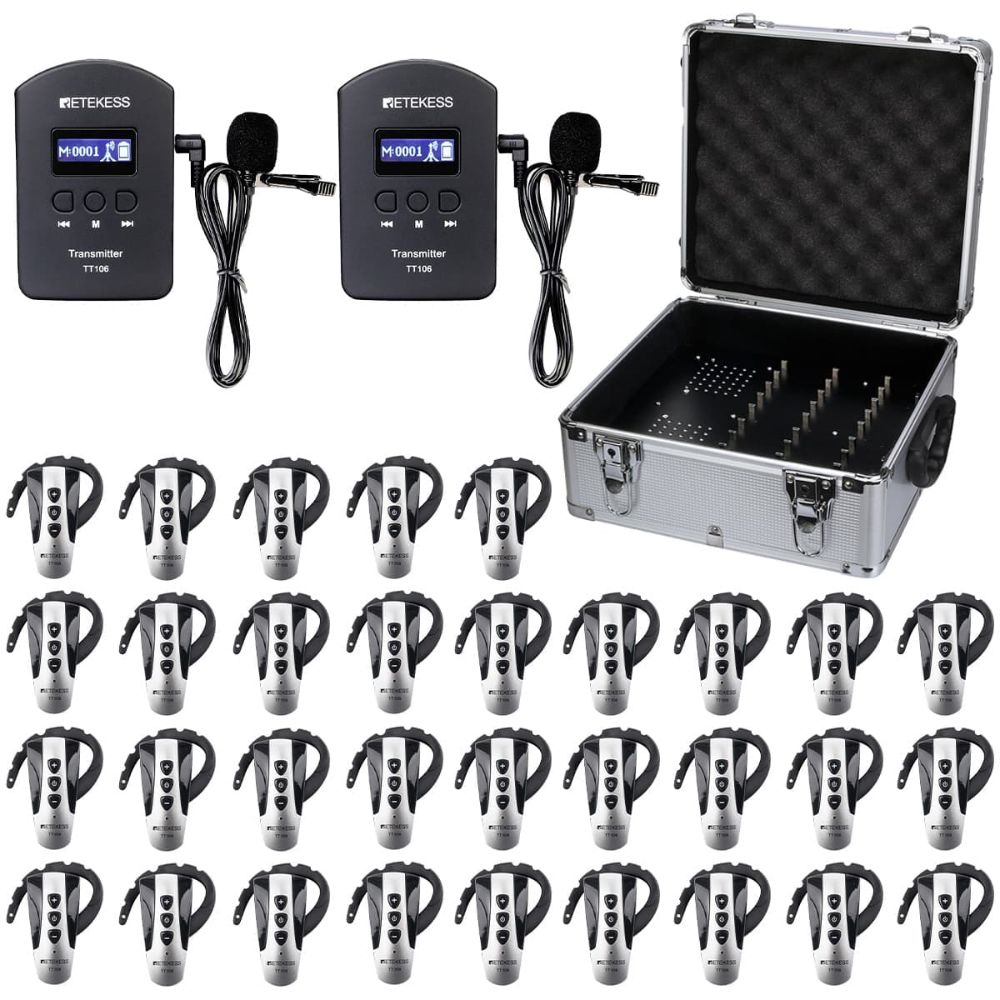 RetekessTT106 Tour Guide Audio Systems with Two Transmitters for Church Translation Tour Training 2.4GHz