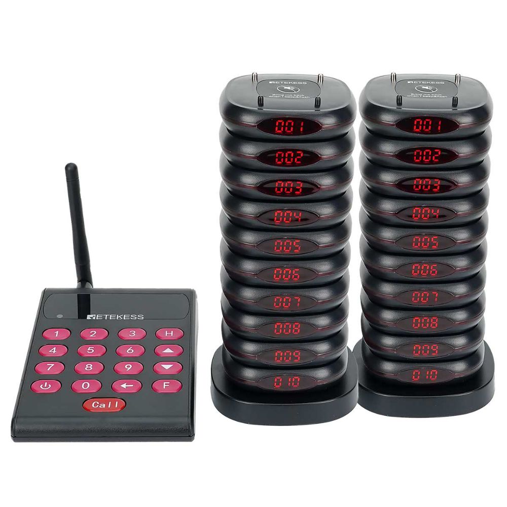 Retekess TD161 Restaurant Paging System Black Version Transmitter Keypad With Backup Battery, Anti-falling Bracket