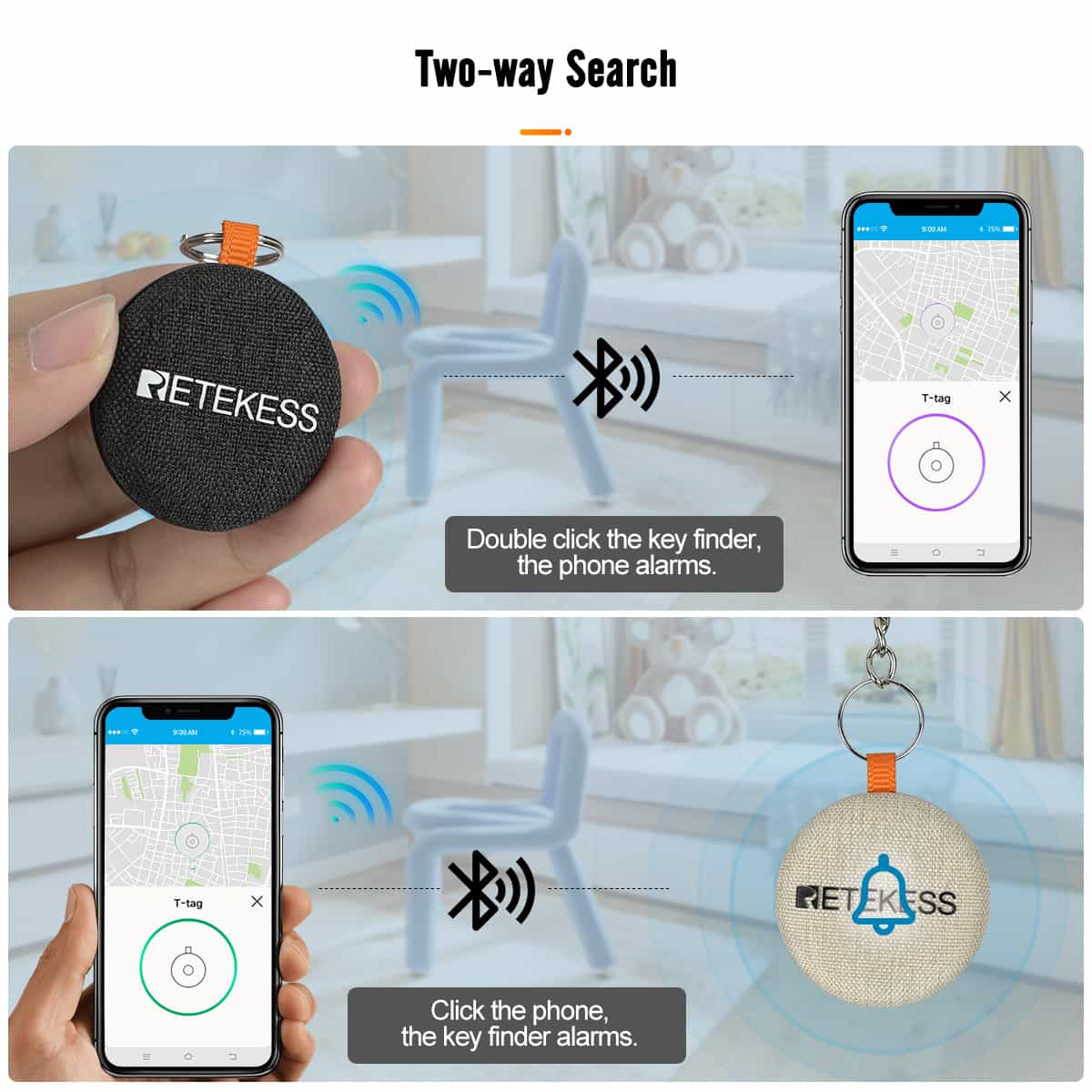 Retekess TH005 Localisateur d'Objets, Bluetooth Intelligent Porte