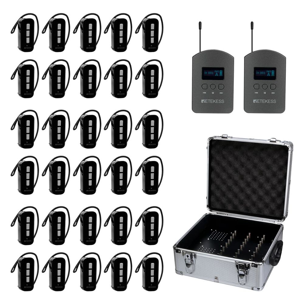 Retekess TT112 TT111 Wireless Ear-hook Tour Guide System for United StatesWith 32-port Charging Case