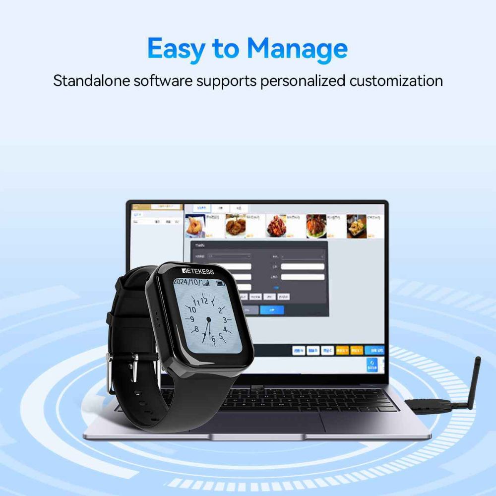 Retekess Waiter Call System TD113 Watch Pager IP67 Waterproof Touch Screen for Restaurant, Company Reception, Bars, Clubs