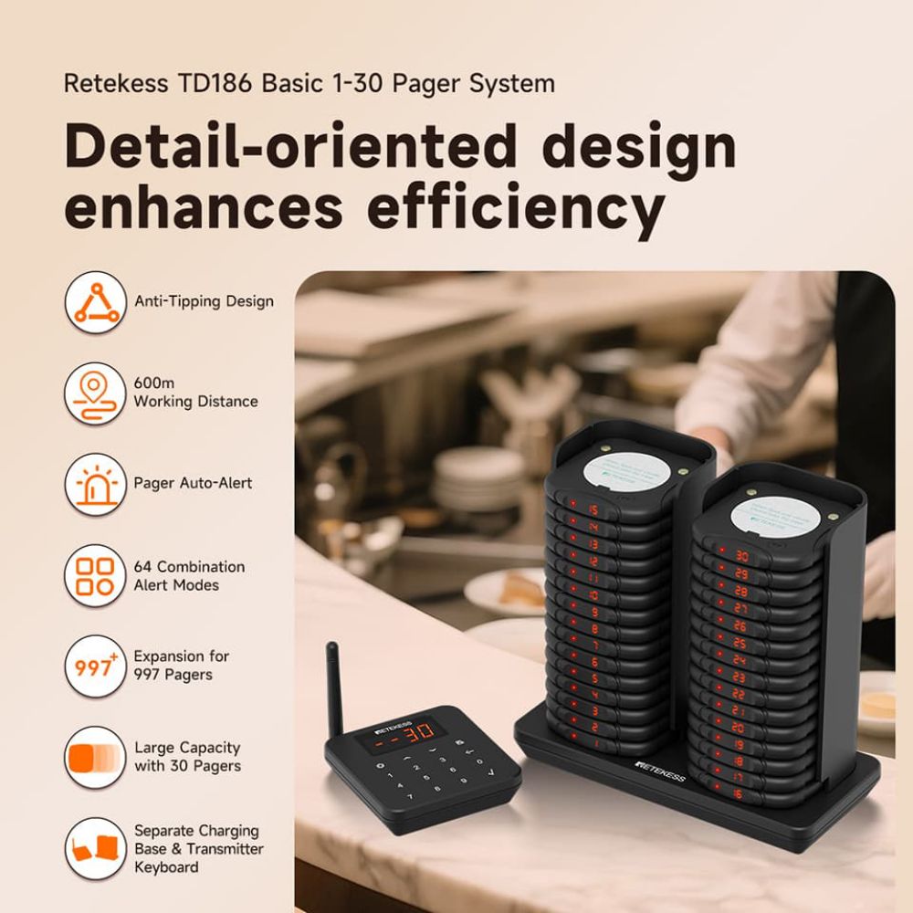 Retekess TD186 Stackable Anti-Tip Restaurant Coaster Paging System
