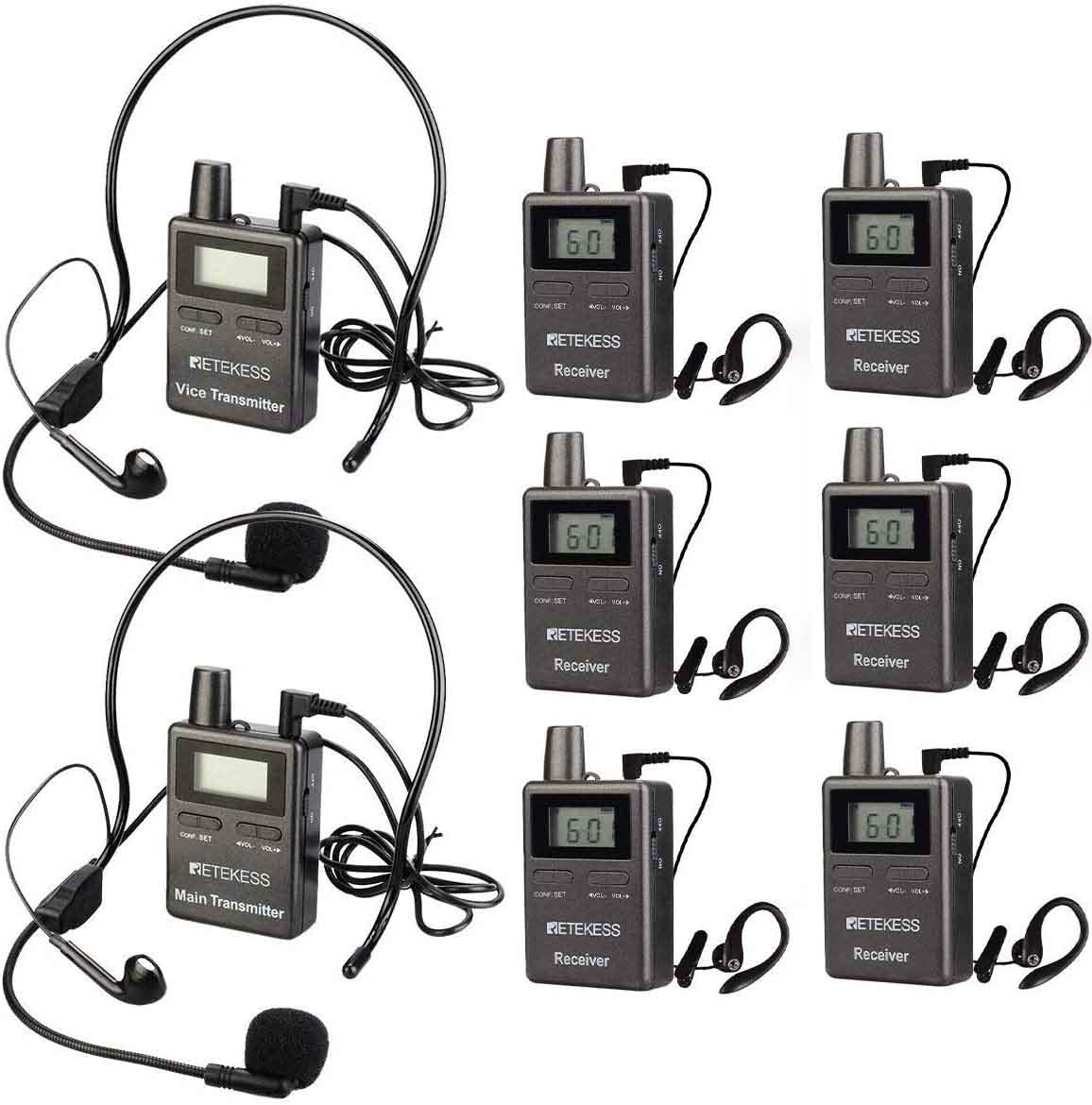 1 Main Transmitter and 1 Vice Transmitter Retekess TT105 Tour Guide System Wireless Two Way Transmitters for Traveling Museum Visit Conference 