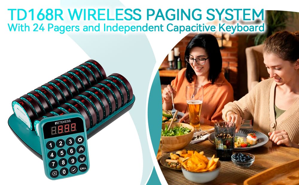 TD168R Wireless Paging System:With 24 Pagers and Independent Capacitive Keyboard