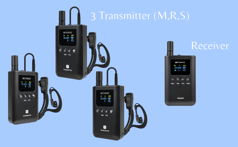 Retekess TT129 Wireless Full-Duplex Tour Guide System Supports Simultaneous Speaking for Three People