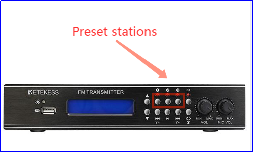  Retekess Transmisor FM TR510, transmisor de transmisión FM de  largo alcance con doble micrófono, 3 estaciones preestablecidas, estación  de radio FM para estacionamiento de iglesias, película de unidad, unidad  USB compatible