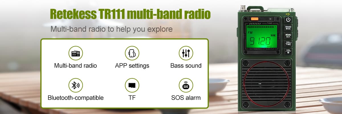 Retekess Radio de onda corta TR111, radio de bolsillo con Bluetooth, AM FM  SW VHF WB Radio con control de aplicación, TF, grabación, reloj, alarma