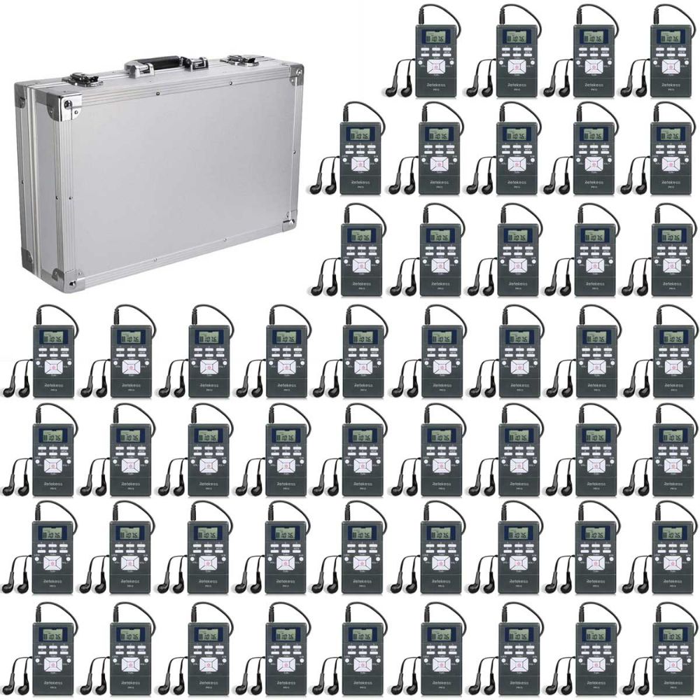 Retekess 50 PR13 FM receivers with 50 Ports Storage Case Listening Devices Preset Station
