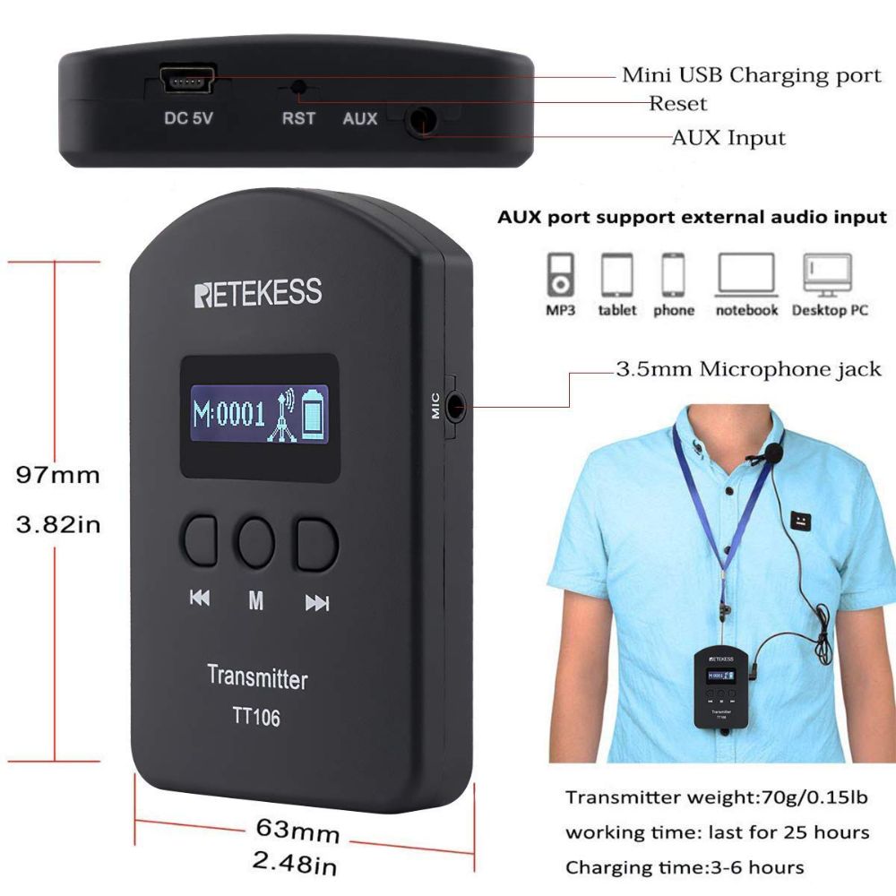 Retekess TT106 Whisper Tour Guide System Support 2 Transmitter in One Group