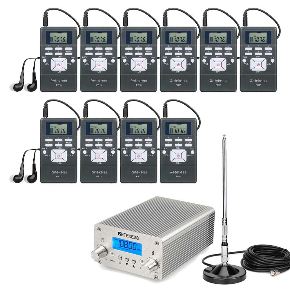 Retekess TR502 FM Transmitter Radio Station and PR13 Mini FM DSP Radio for Church Drive-in Movie Light Show