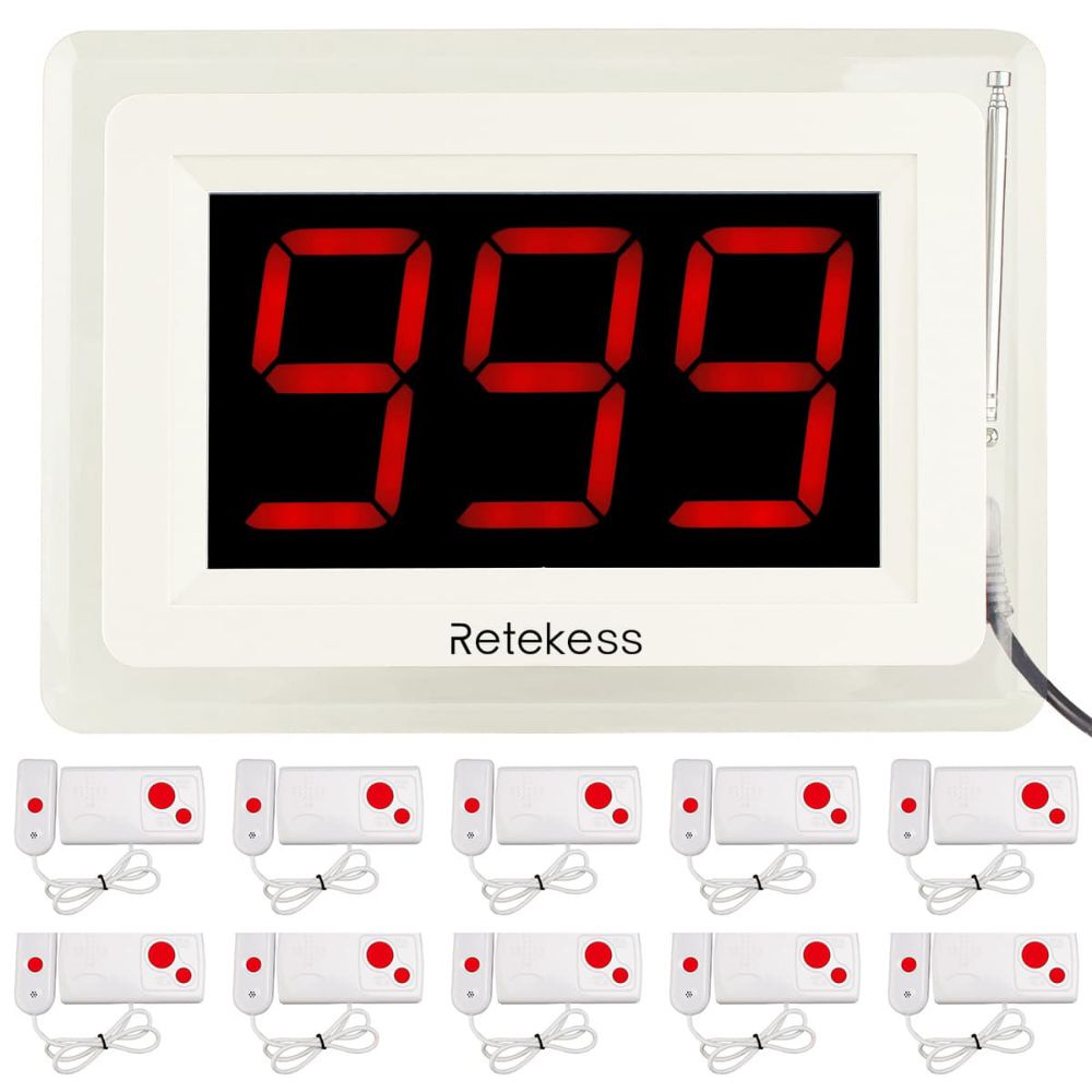Retekess Wireless Nurse Call System T114 Display Receiver TD003 Call Button Transmitter with Handle for Hospital, Nursing Home