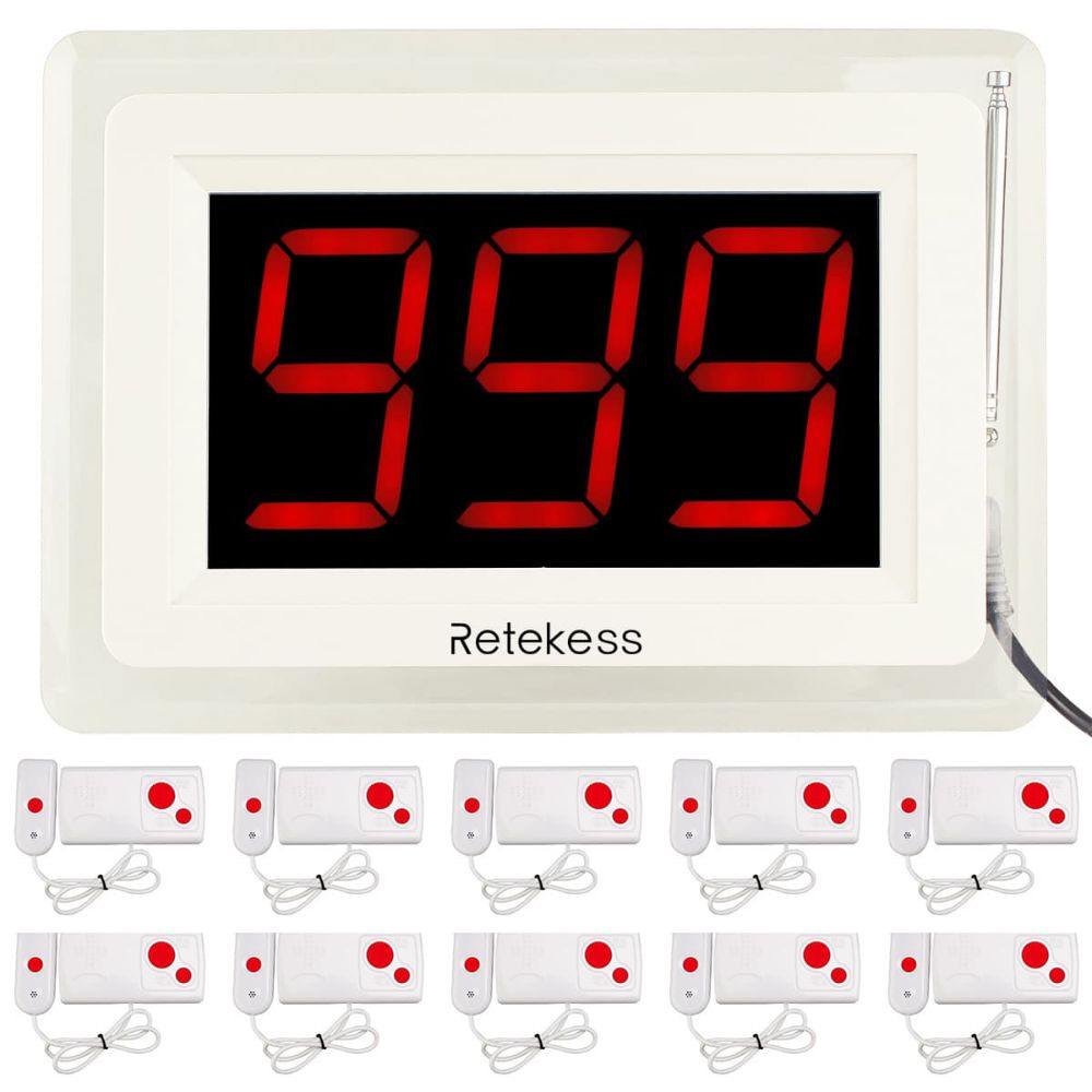 Retekess Caregiver Pager T114 Nurse Call System Display Receiver TD003 Call Button Transmitter with Handle for Hospital, Nursing Home,Clinic