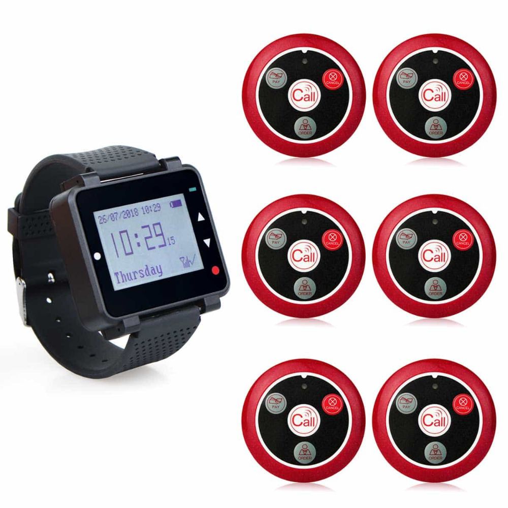 Retekess T128 Wireless Calling System Wrist Receiver with T117 Wireless Call Button for Restaurant Healthcare Hospital