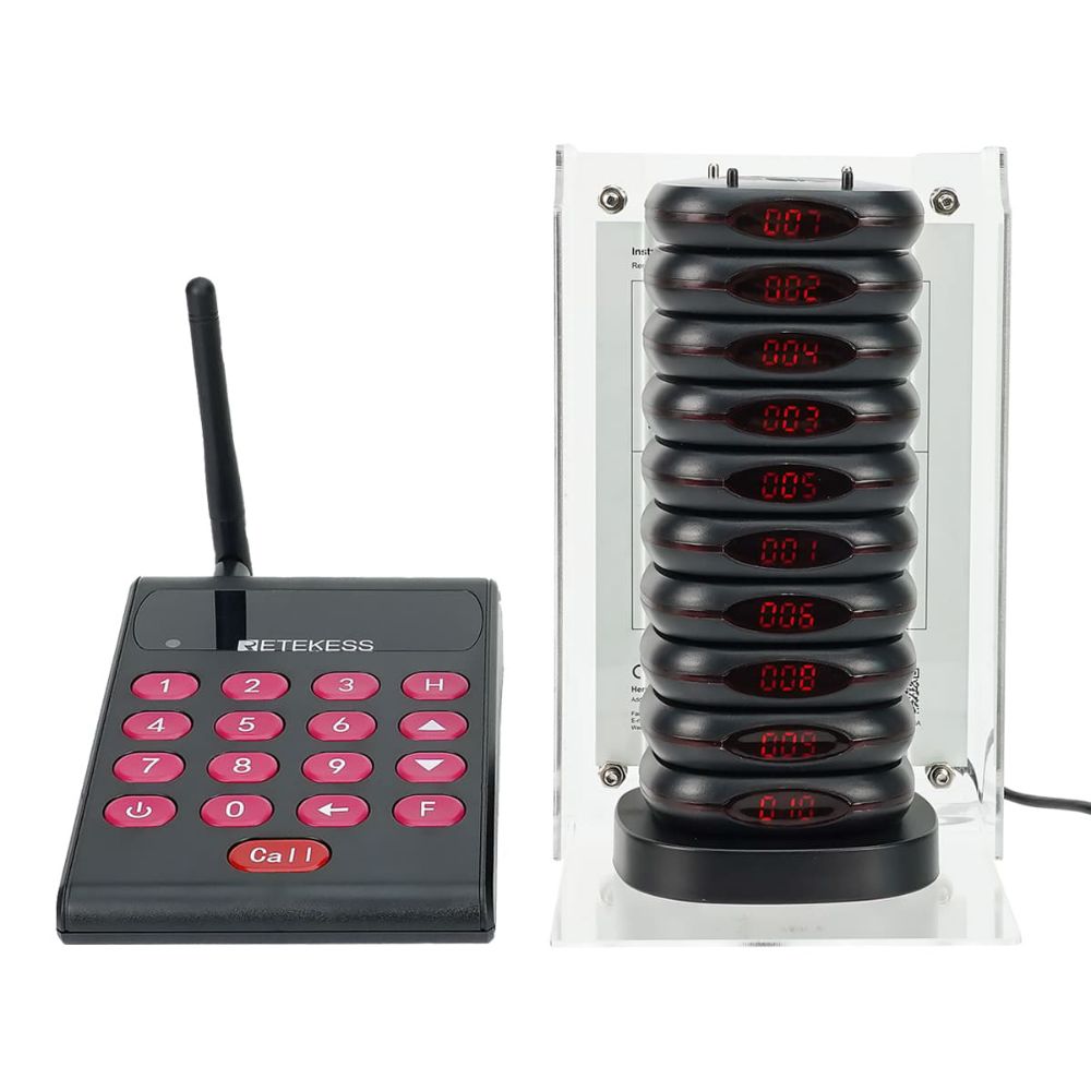Retekess TD161 Restaurant Paging System Black Version Transmitter Keypad With Backup Battery, Anti-falling Bracket