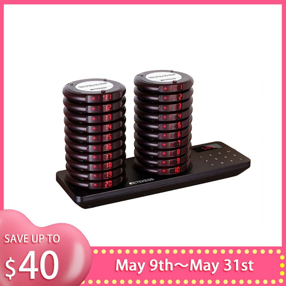 Retekess TD163 Wireless Paging System 20 Coaster Restaurant Buzzer