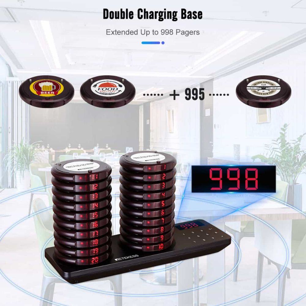 Retekess TD163 Wireless Paging System 20 Coaster Restaurant Buzzer