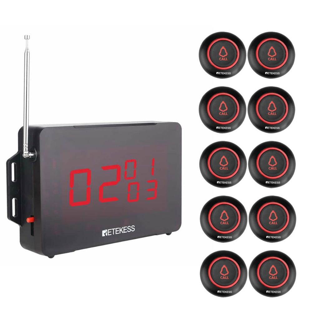 Retekess TD136 Service Calling Display Receiver with TD019 Black Wireless Call Button for Restaurants, Bars, Cafes