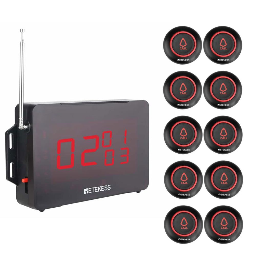 Retekess TD136 Wireless Call Light System with TD019 Black Wireless Call Button for Restaurant, Cafe, Bar, Clinics, Nursing Home