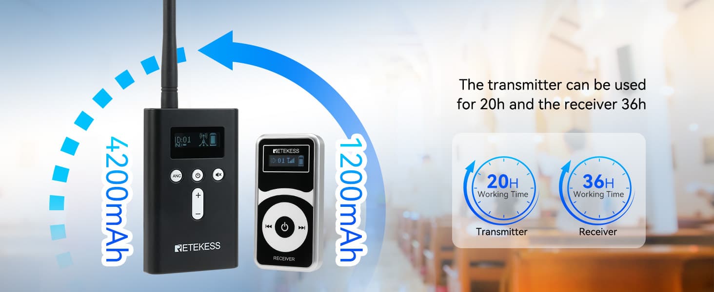 long-battery-life-20-hours-working-time-for-transmitter-and-36-hours- for-receiver-retekess-t130p-t131p-audio-tour-equipment-tour-guide- equipment long-battery-life-20-hours-working-time-for-transmitter-and-36-hours- for-receiver-retekess-t130p-t131p-audio-tour-equipment-tour-guide- equipment